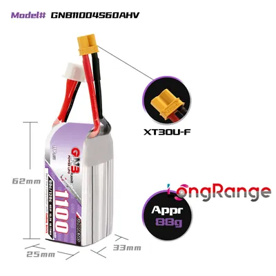 Аккумулятор LiPo 4S GNB 1100mAh HV 120C XT30 LongRange