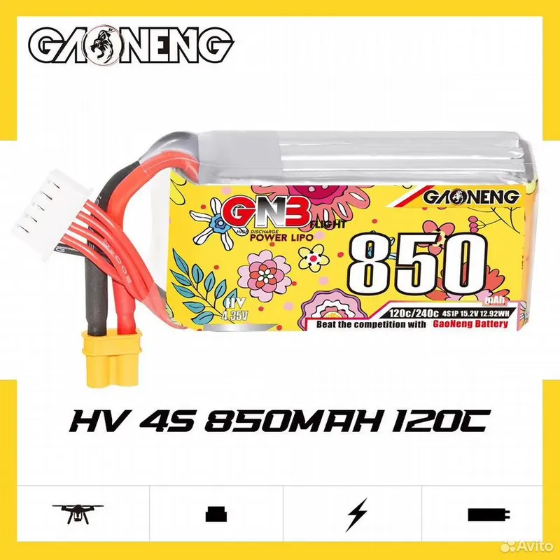 Аккумуляторы LiPo 4S GNB 850mAh HV 120C XT30